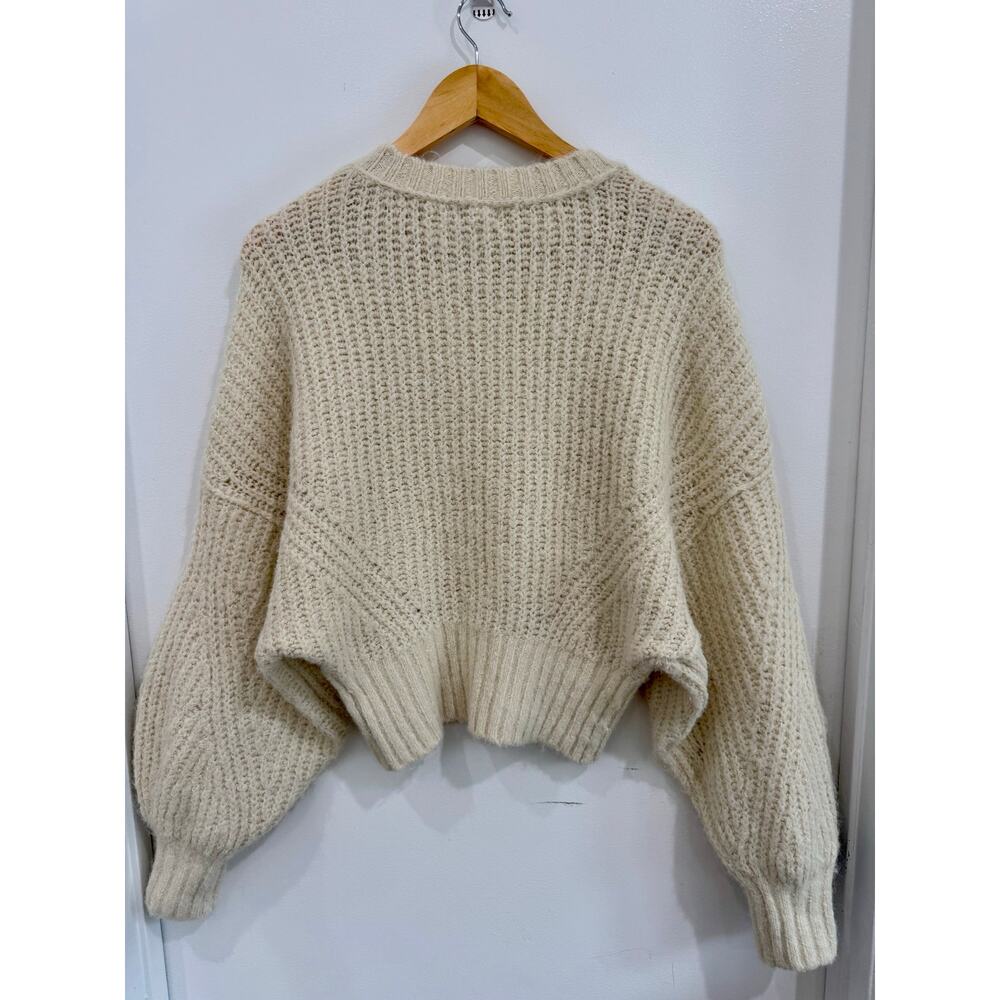 Pilcro Anthropologie Chunky Knit Sweater Oversized Cropped Balloon Sleeve Cream - Picture 4 of 6